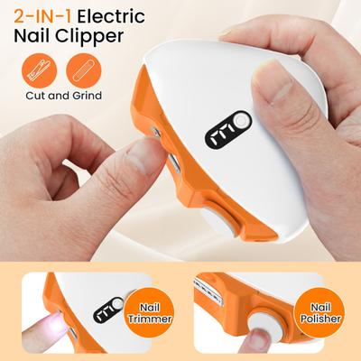 2-In-1 Electric Nail Clipper 3 Speeds Nail Trimmer with LED Light USB Rechargeable Baby Kids Seniors Automatic Fingernail Cutter File Polishing