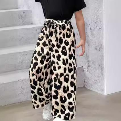 Girls' Fashionable Leopard Print Long Pants Set - Summer Children's Casual Outfit