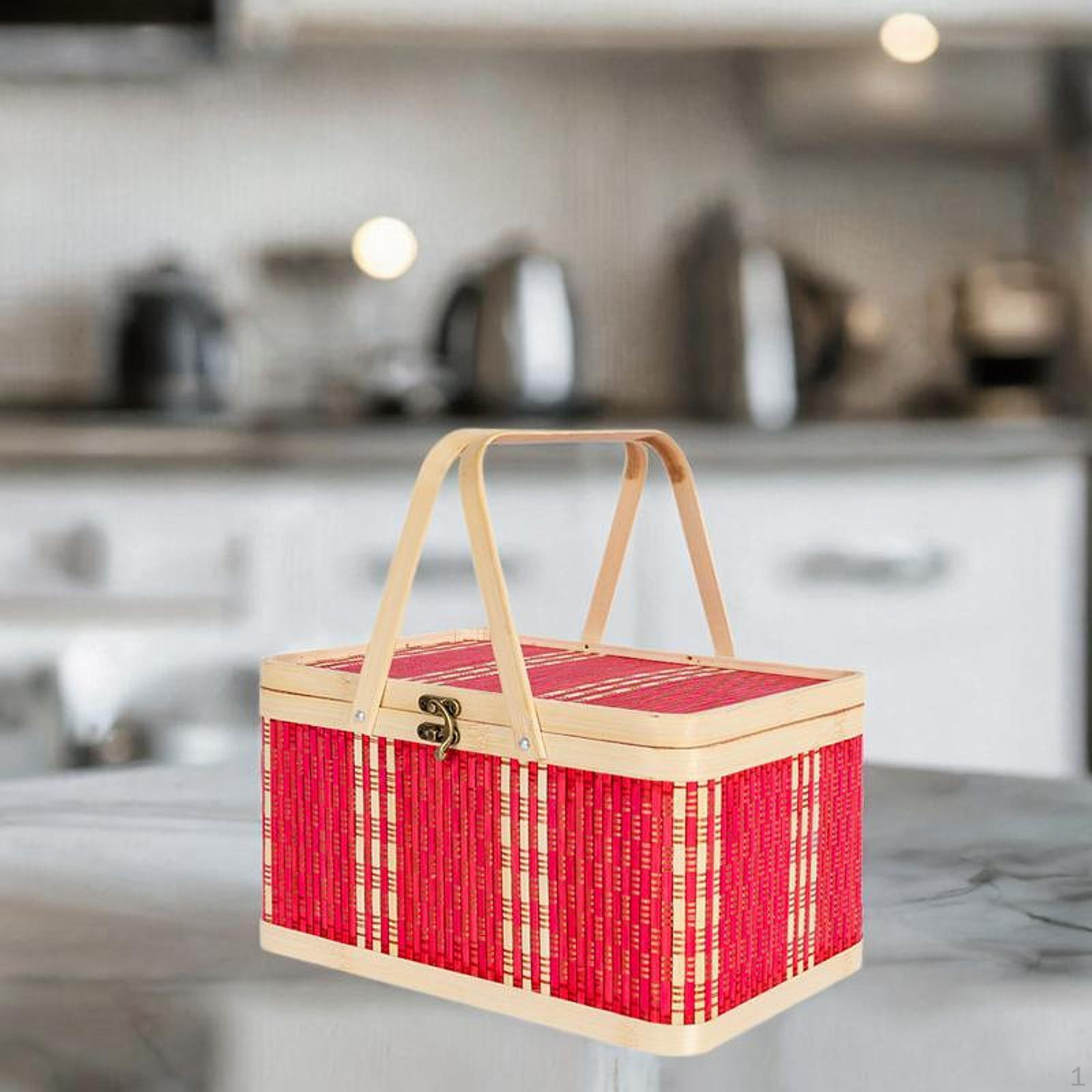 

Корзина для пикника, держатель для фруктов, простой в использовании, портативный, удобный плетеный контейнер для хлеба Red White