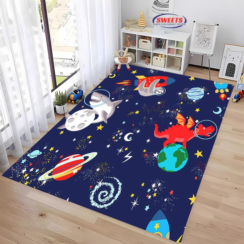 Cartoon Dinosaur Space Carpet for Living Room Cartoon Childrens Bedroom Rug Sofa Doormat Kitchen Floor Mat Anti-slip Decor Gifts