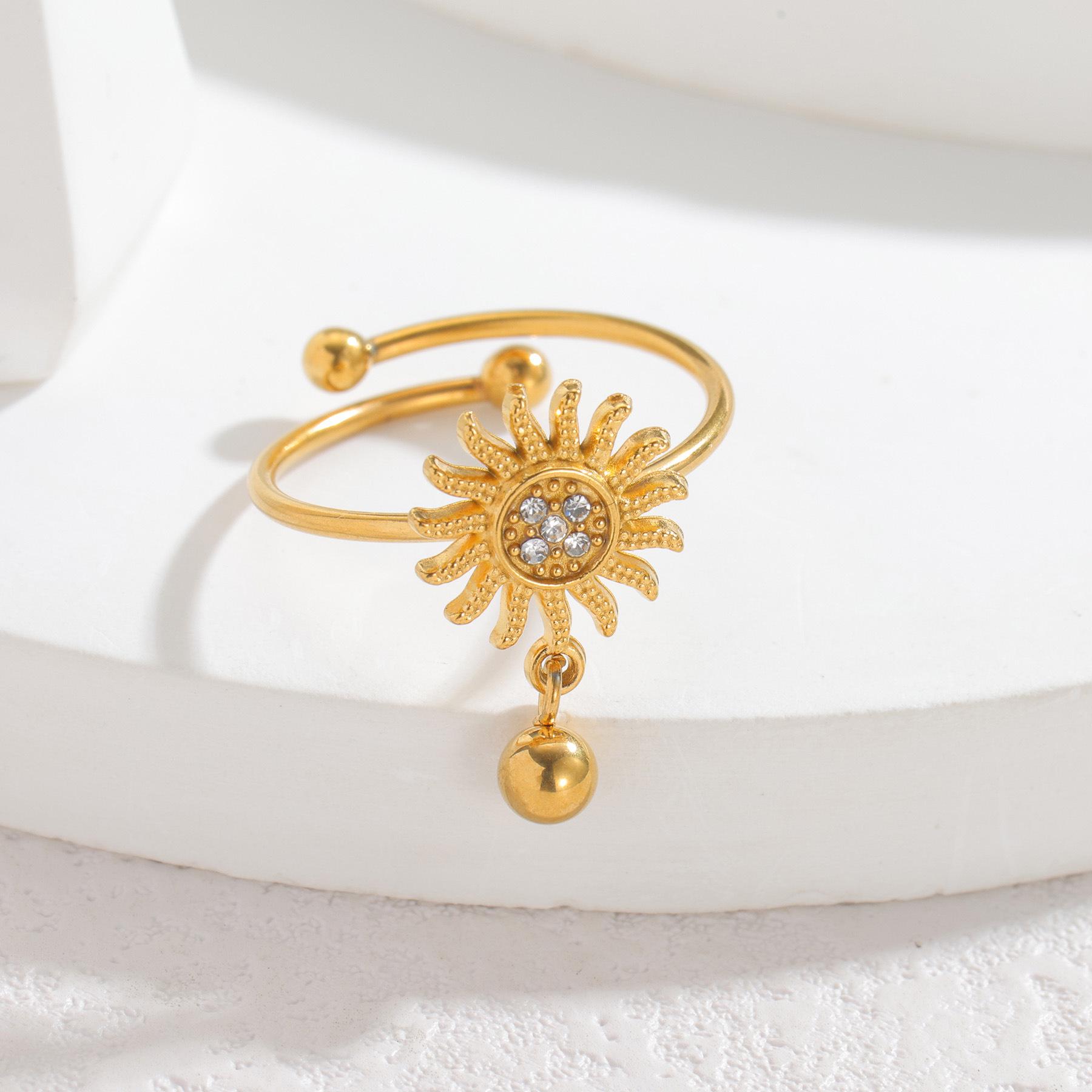 18K Gold Multi-Element Stainless Steel Pendant Ring - Fashionable High-End Design