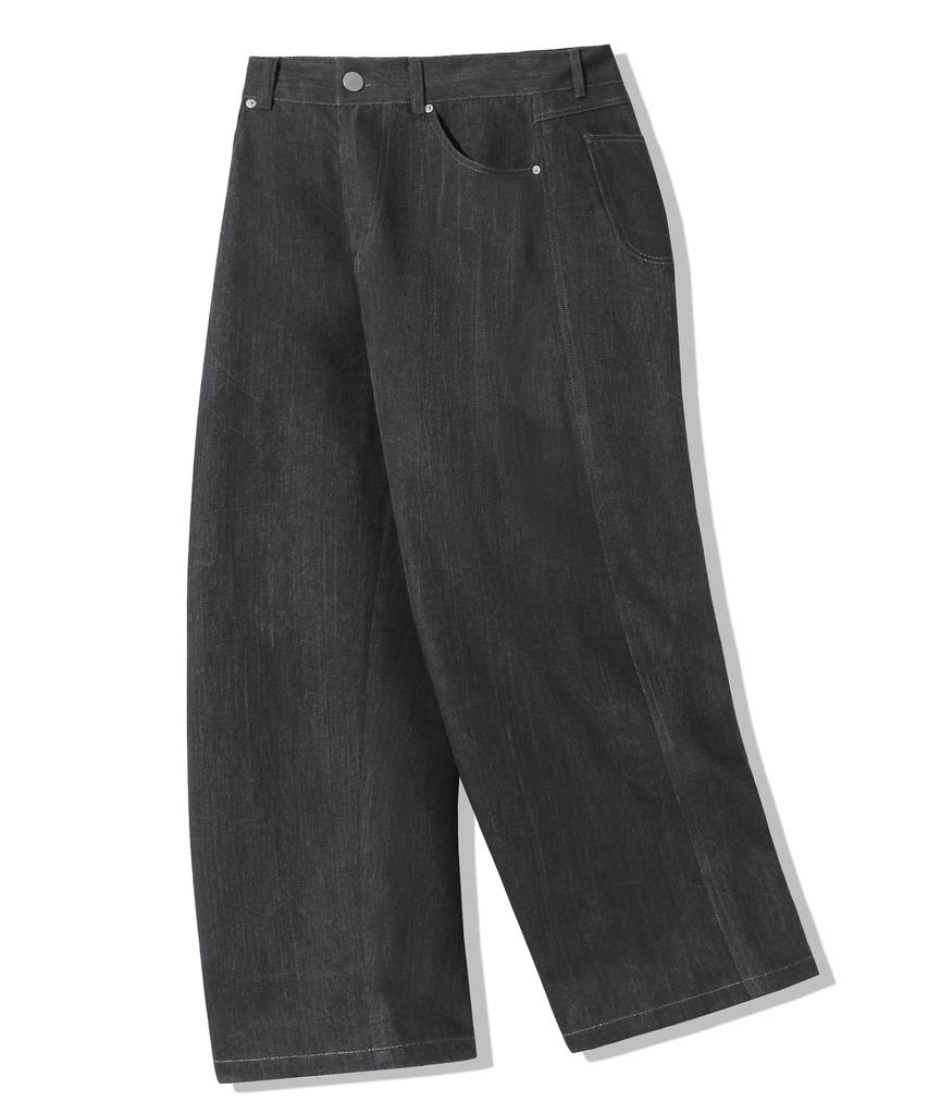 TRILLION Rain Slub Semi-Wide Denim Pants_Black