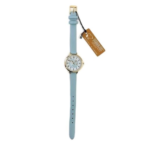 Fieldwork Women's Analog Watch with Snoopy Design, Leather Strap, Watercolor Illustration, Blue (PNT033-3)