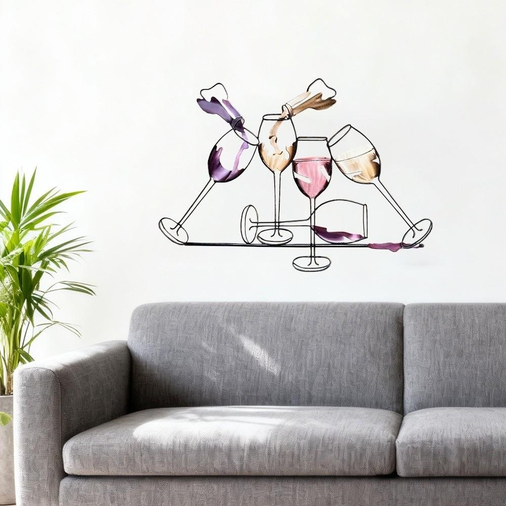 Iron Art Colorful Wine Glass Wall Art 2D Flat Wall Art Sculpture Bedroom