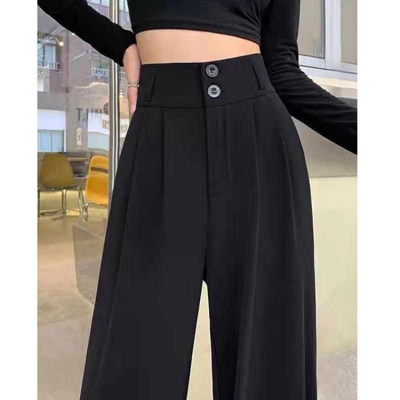 Womens High-Waisted Wide-Leg Straight Trousers Comfortable Office Casual Pants With Slight Stretch