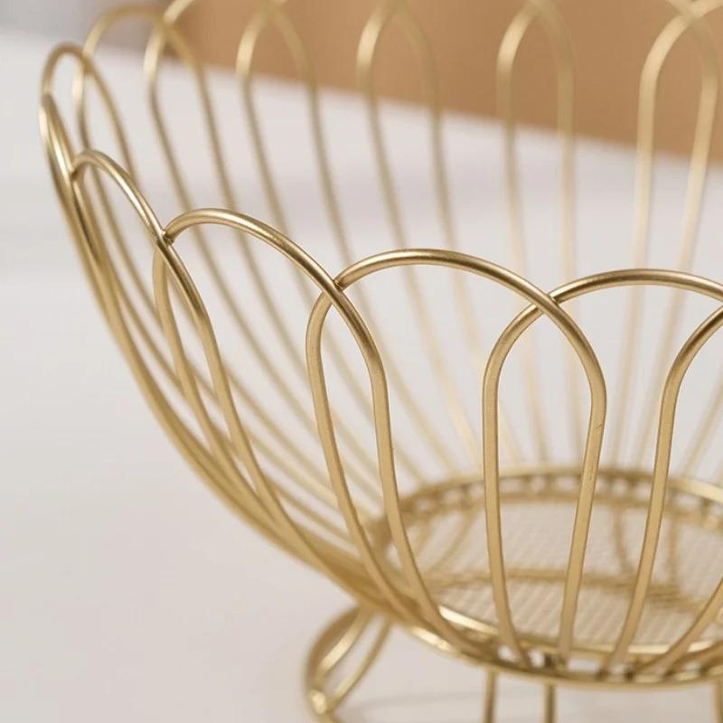 Simple Modern Iron Fruit Basket Drainable Fruit Bowl Snacks Bread Storage Household Tabletop Food Display Container Organizer