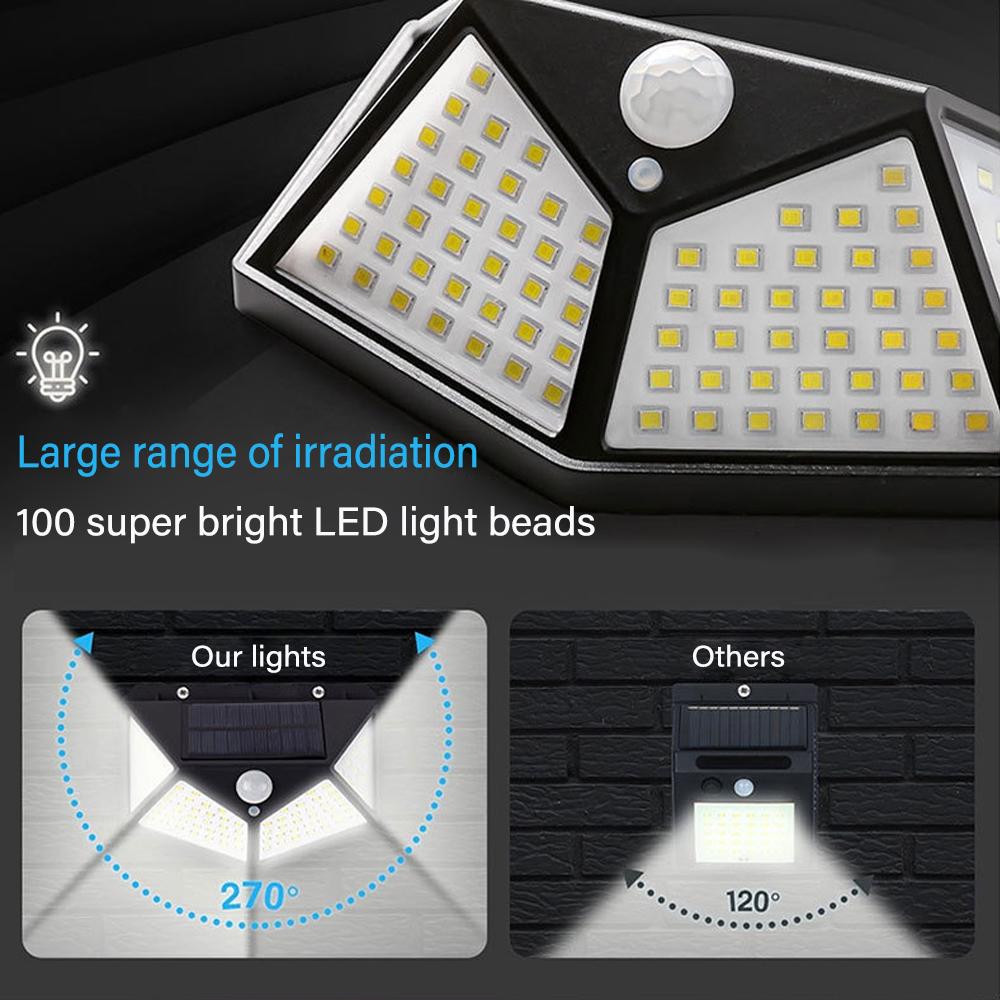 100 LED Wall Lights Outdoor Solar Lamp PIR Motion Sensor Solar Powered Sunlight Street Light for Garden Decoration