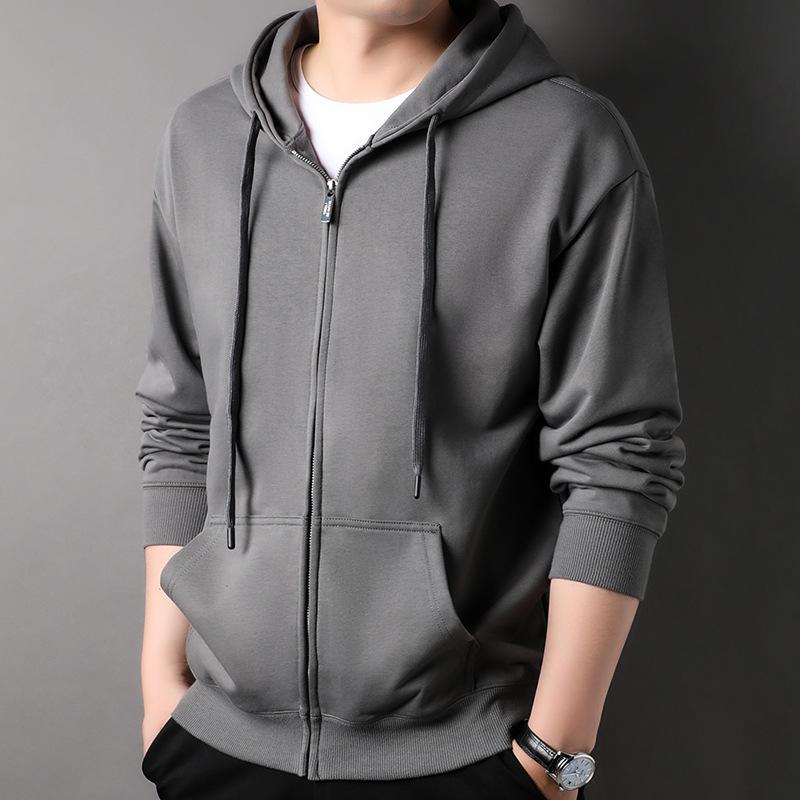 Manzibo Basic Solid Color Zipper Hoodie, Middle-Aged Loose Fit, 330g Fabric