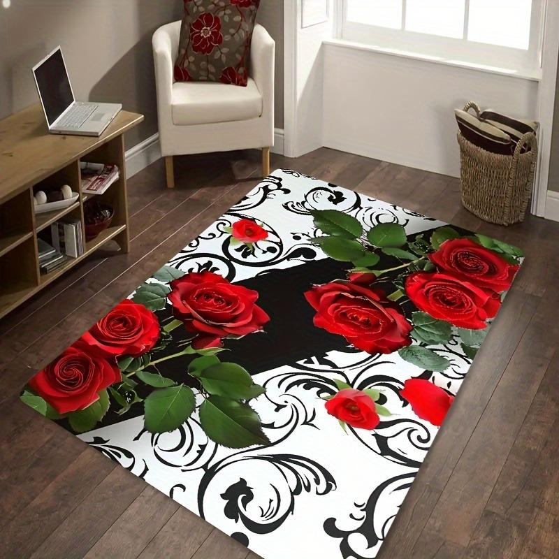 1PC Rose Pattern  Kitchen Rugs Non-Slip Home Door Mats Pop Design Bathroom Rugs Bath Mat Carpet for Home Sink Laundry Decor