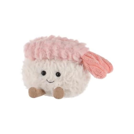 Apricot Lamb Shrimp Sushi Plush Toy, Soft Cute Fluffy Shrimp Sushi for Boys and Girls 8cm