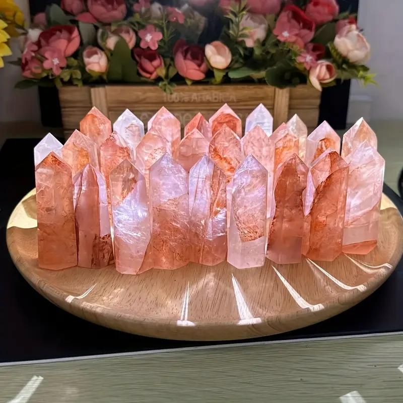1pc Fire Quartz Tower Crystal Wand Unique Decorative Single Point Crystal Pillar for Home Decor, Perfect Gift