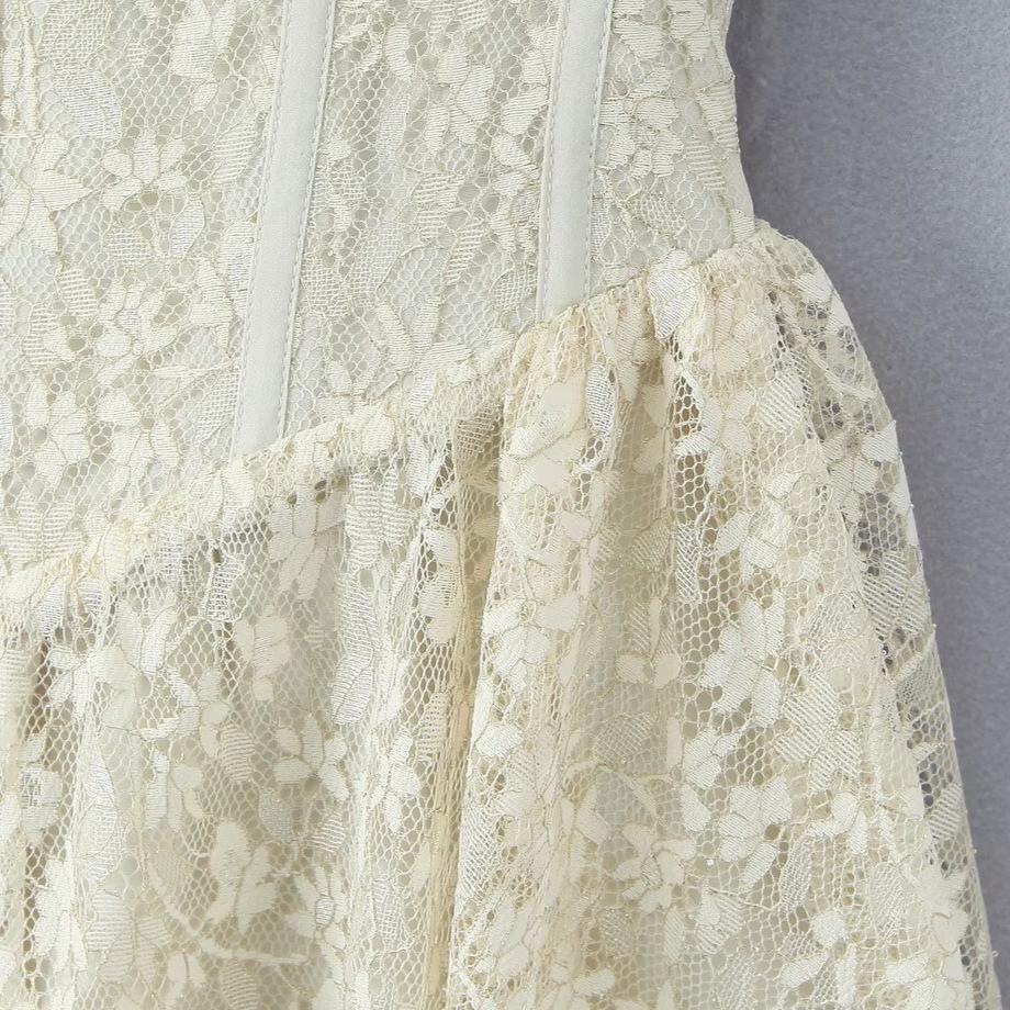 2026 Spring Floral Lace Sweetheart Dress with Bow Accent