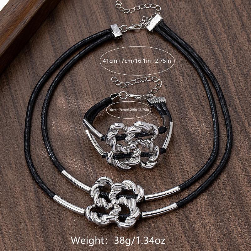 Fashion Alloy Necklace Earrings Set Geometric Oval Spiral Snail Clavicle Chain For Women Exaggerated Jewelry