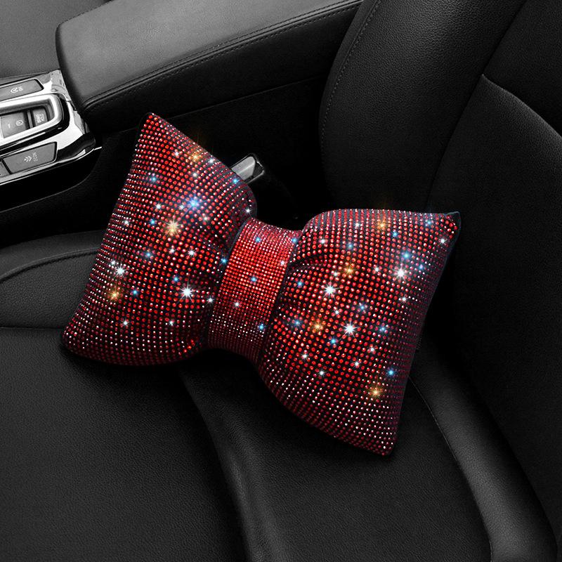 1Pcs Diamond  Bowknot Car Neck Pillow  Auto Headrest Seat Support Waist Pillows Car Accessories For Women