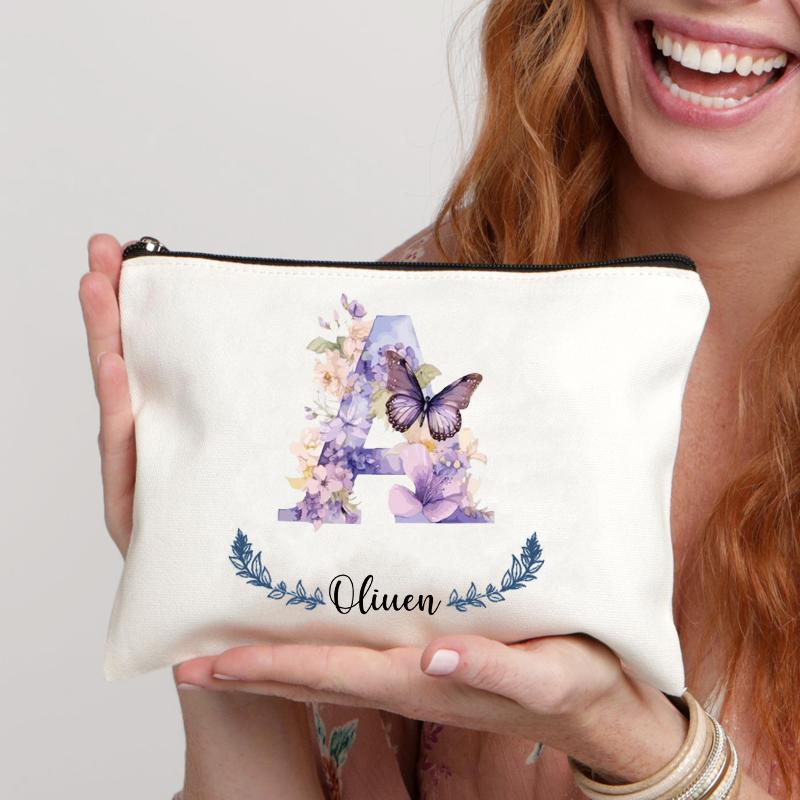 Personalized Name Butterfly Cosmetic Case Art Gift for Bridesmaid Teachers Friends Women Makeup Bag Bachelorette Party Gift
