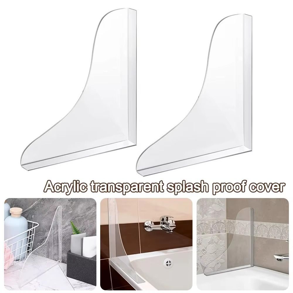 2Pcs Transparent Shower Splash Guard Self-Adhesive Baffle Plate Water Barrier Strip Bathtub