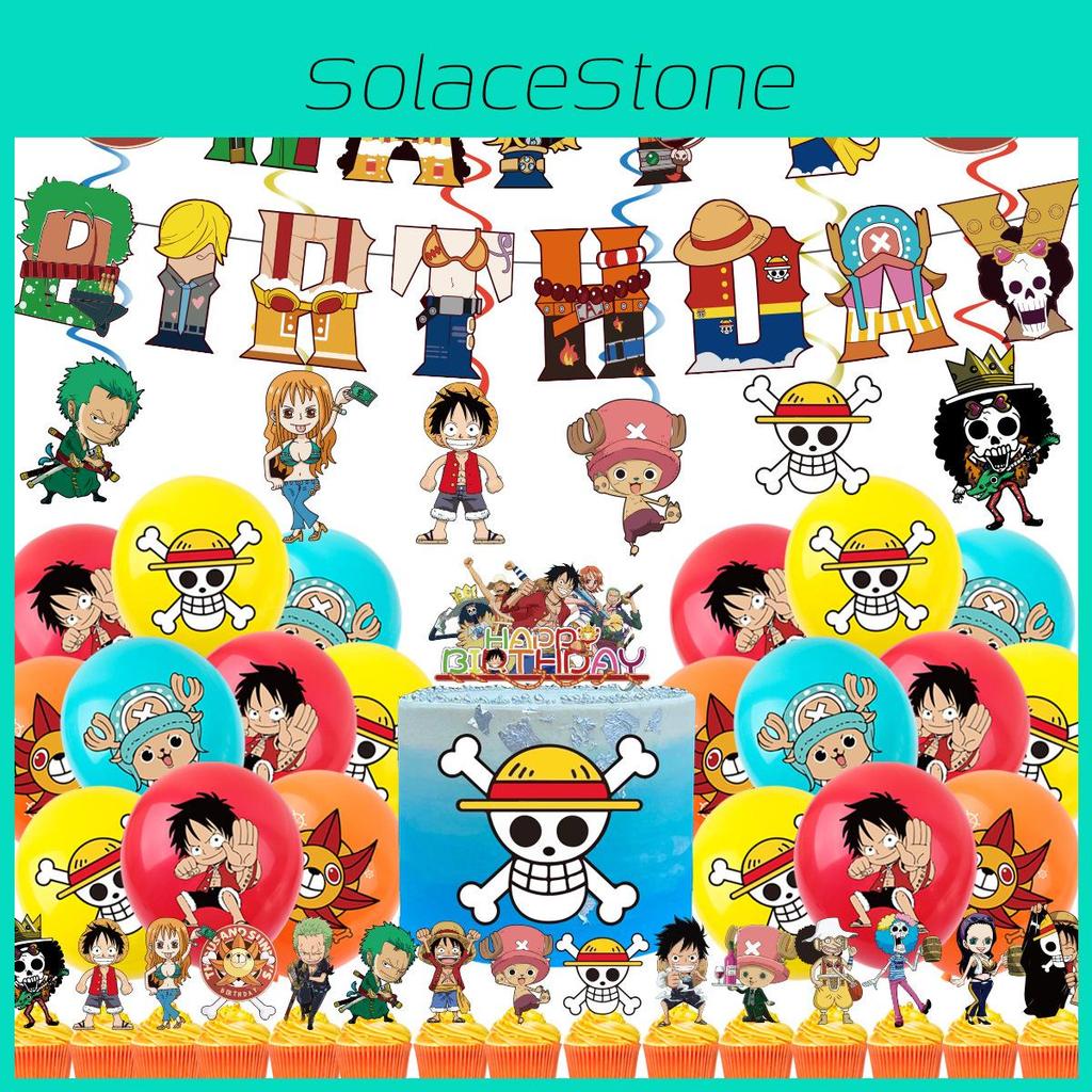 Набір для дня народження в піратському стилі з мультяшним топпером для торта Луффі та спіральними кульками