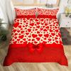 Red Love Heart Duvet Cover For Couples,Bow Romantic Bedding Set Valentines Day Loving Hearts Quilt Cover Wedding Comforter Cover