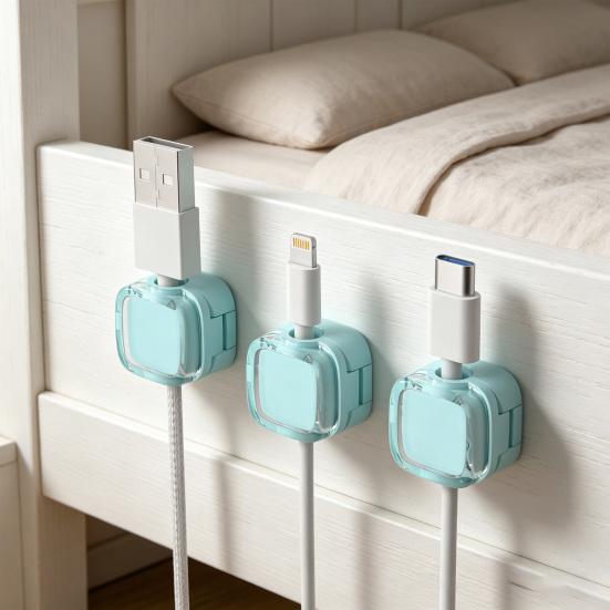 3/6Pcs Magnetic Cord Holder Adhesive Home Office Nightstand Desk Cable Organizer Wire Management Clip Phone Charging Cord Keeper