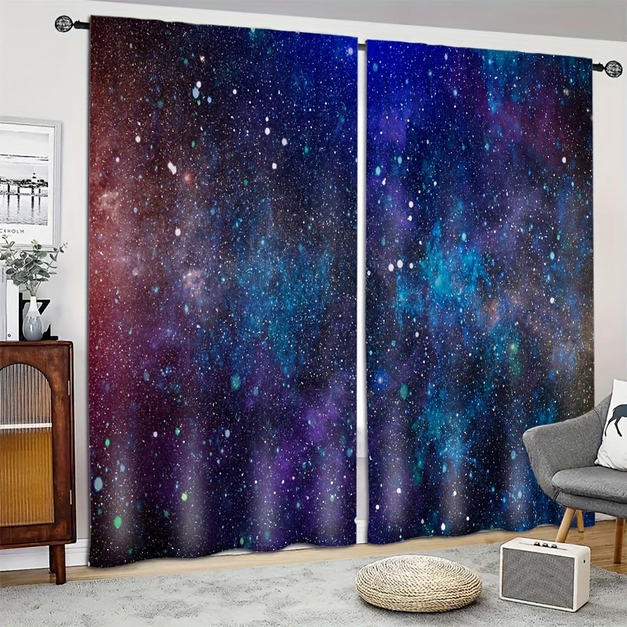 2pcs Galaxy Window Curtains - Starry Sky Rod Pocket Drapes For Kitchen, Study, Bedroom, Living Room, Playroom Window Treatment