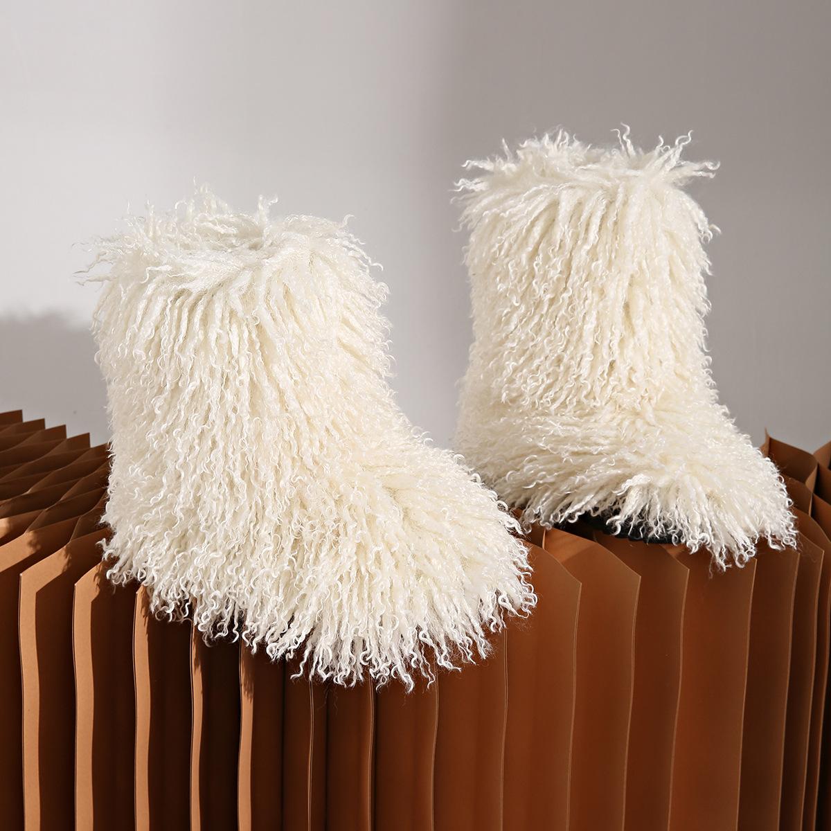 

Чоботи з імітації пляжної вовни, дитячі зимові нові теплі черевики на середній трубі, плюшеві чоботи з бахромою, плюшеві снігові чоботи 44 білий