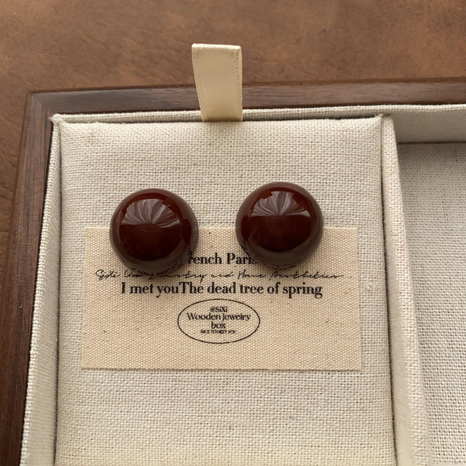 Premium Atmosphere Minimalist Spherical Stud Earrings Enamel Drop Glaze Slack Autumn and Winter Earrings