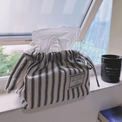 Cotton Stripe Napkin Holder Exquisite Tissue Storage Box Home Use Drawstring Tissue Bag  Kitchen