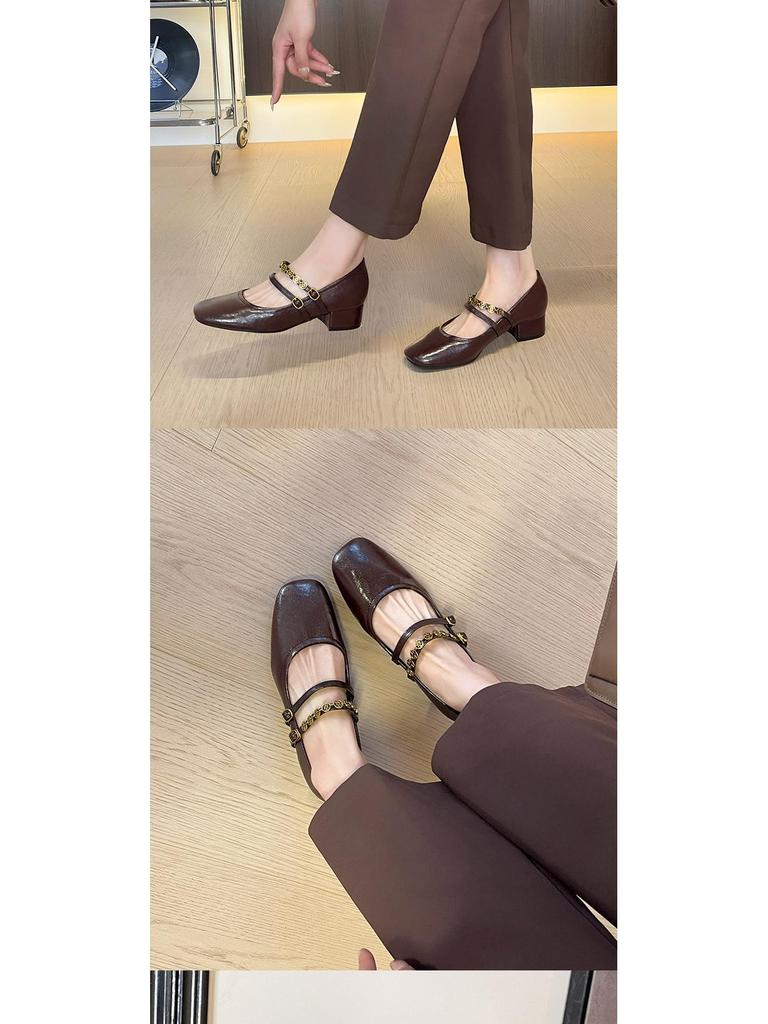 BEIJIANI 5318-6 Retro French Soft Mary Jane Shoes - Women’s Chunky Heel, Square Toe