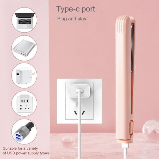 Alisador de cabelo USB portátil, aquecimento rápido, modelador de cachos elétrico, franjas de cabelo liso, mini modelador de cachos, ferramenta de viagem para mulheres