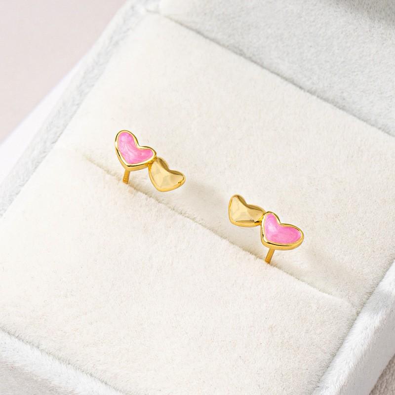 Heart Shape Enamel Necklace Earrings Set Women - Pink Love Pendant Chain Minimalist Fashion Jewelry Earring