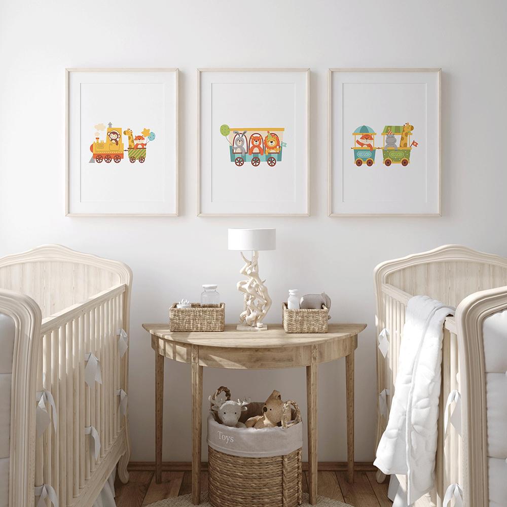 Train Animals Monkey Rabbit Giraffe Lion Nursery Wall Art Canvas Painting Nursery Poster And Print Wall Pictures Kids Room Decor