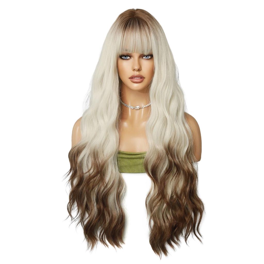 Attention To Ordering European American Wigs Women's Long Curly Hair With Big Waves Silver White Tail Dyed Brown Ombre Blonde