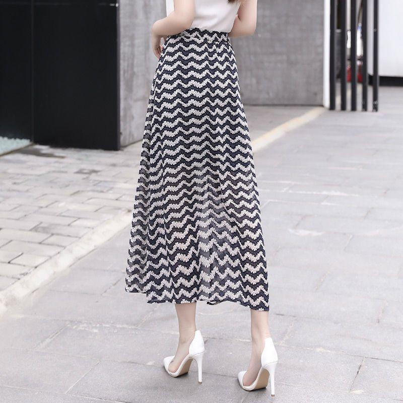 Summer Women's New High Waist Slimming Chiffon A-line Skirt Floral Half Length Skirt Medium Length Skirt