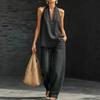Halter Denim Set for Women Sleeveless Tank Top And Wide Leg Pants Lounge Sets Summer Casual Two Piece Outfits with Pockets