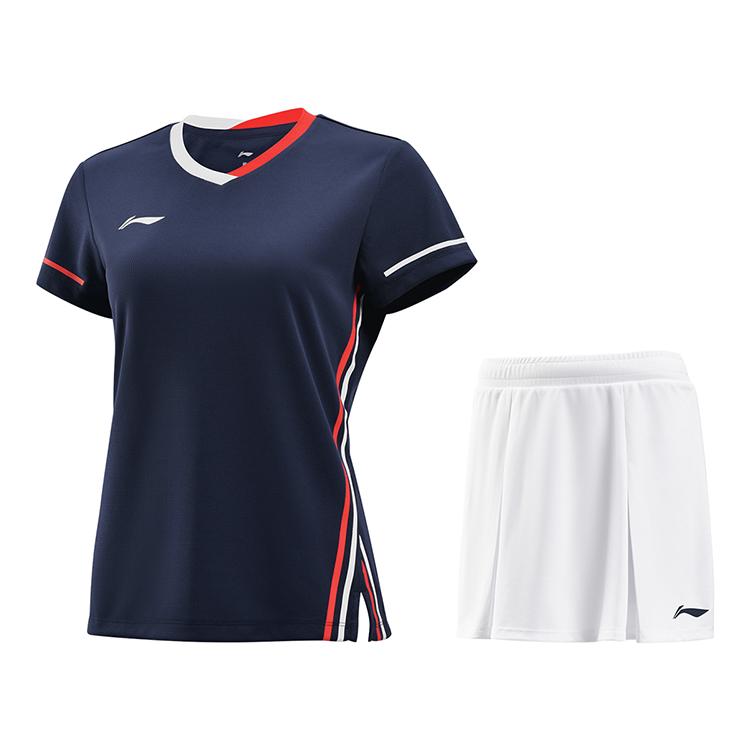 Li-Ning Dry And Comfortable Geometric Line V-Neck Competition T-Shirt And Elastic Pants Skirt Casual Set Women Sets AATV068-2