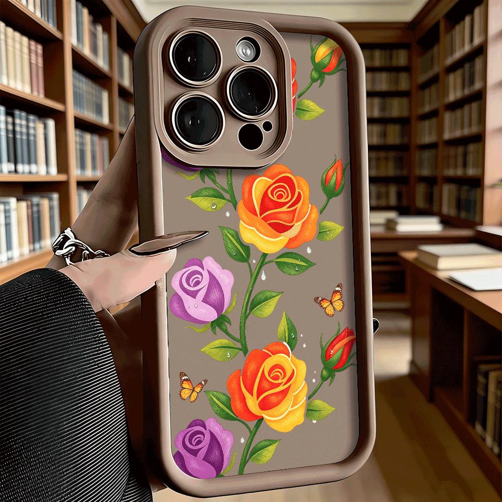 Colorful Roses with Butterflies Phone Case for iPhone 17 16 15 14 13 12 11 Pro Max Plus Anti Scratch, Gel Flexible Protective
