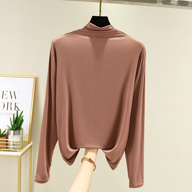 TurtleNeck Long Sleeve Tshirt Women Autumn Bottoming T-Shirts Tops Solid Slim Fit Pullovers Casual Tees Shirts Base Tees