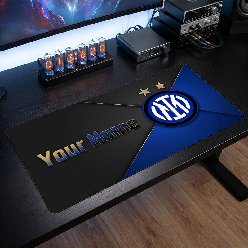Inter Mailand Benutzerdefinierte Große Mauspads, Personalisierter Name Textdruck, Fußball Logo Rutschfeste Schreibtischmatte Gaming-Geschenk