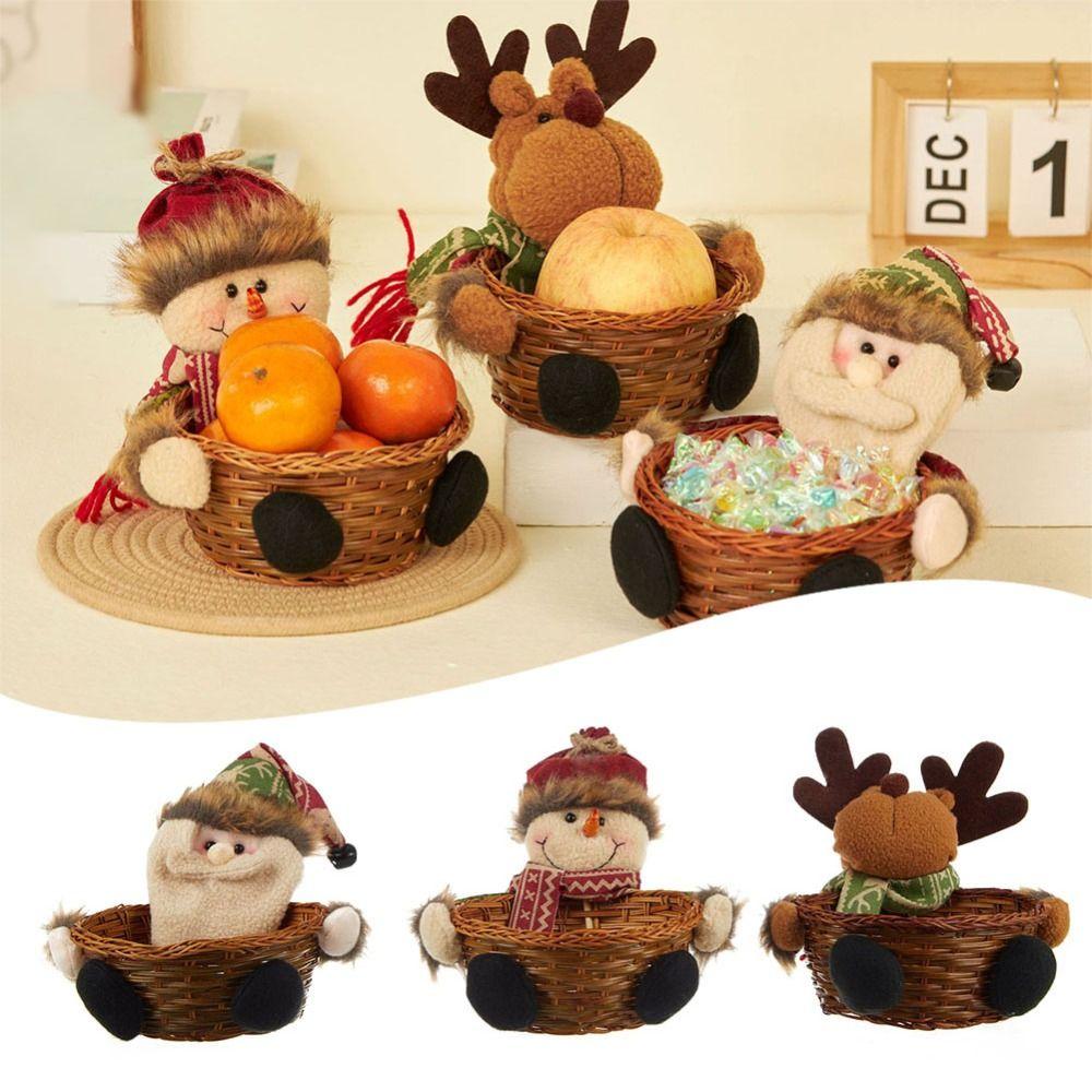 Rattan Candy Storage Basket Snowman Elk Easter Rattan  Basket Christmas Candy Basket  Christmas