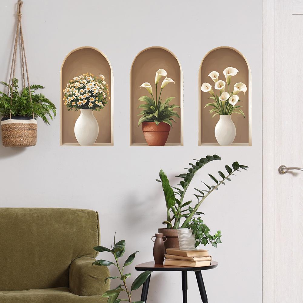 3 Pcs Creative Simulation Arch Vase Bedroom Living Room Home Wall Background Beautification Decoration Wall Stickers