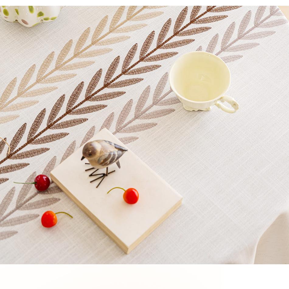 Round Embroidery Tablecloth Cotton Linen Flower Dust Proof Table Cover, for Kitchen Dining Room,Party,Birthday Tabletop Decor