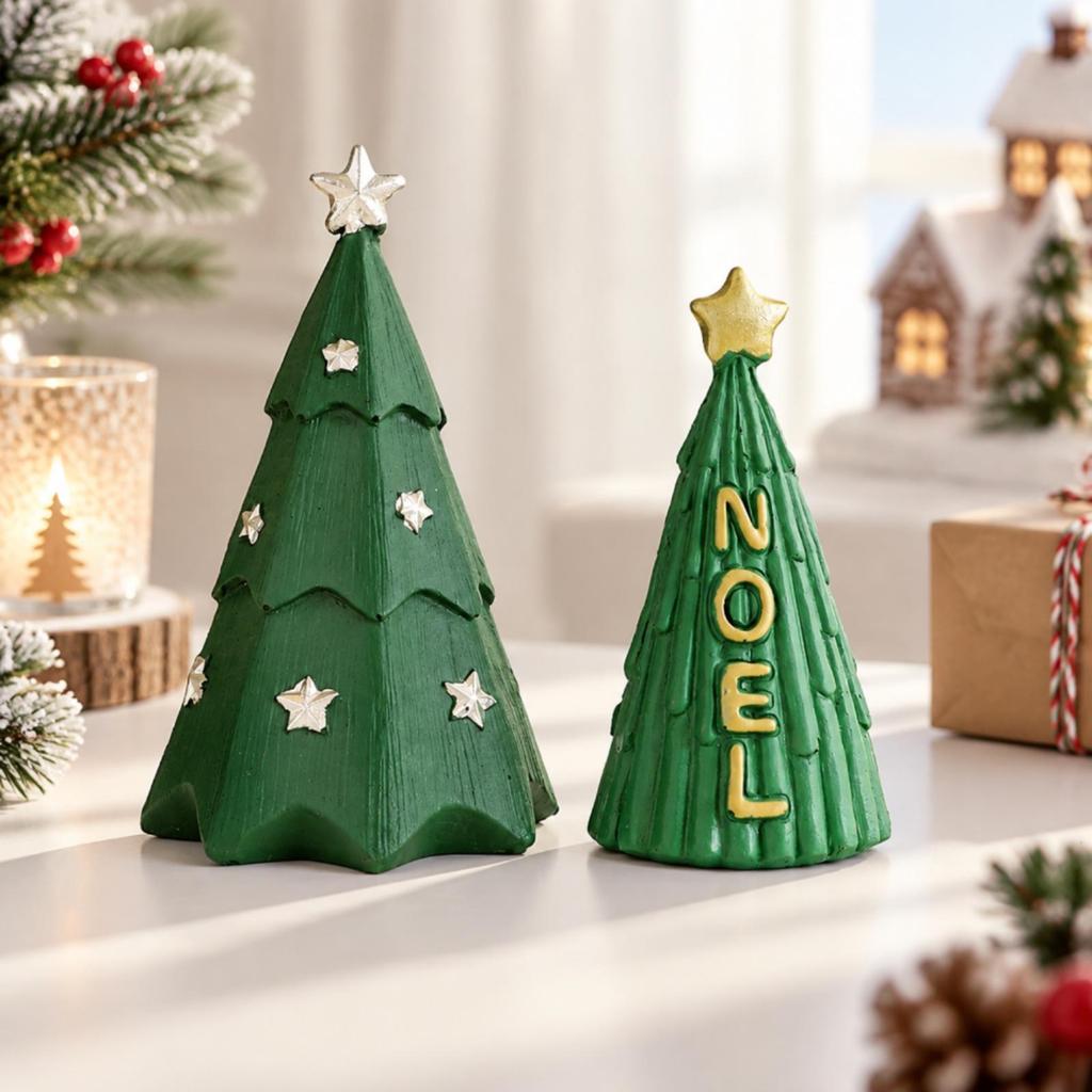 2 Pieces Resin Christmas Tree Tabletop Ornament Indoor