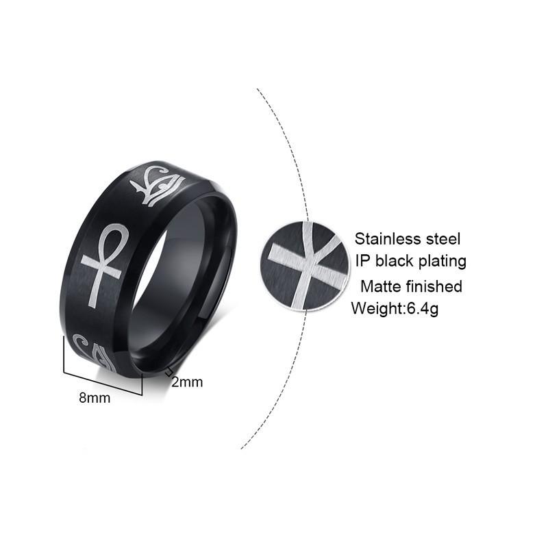 Egyptische Heren Ankh Ring Roestvrij Staal Zwarte Kleur Oog van Horus Mode Trouwring Sleutel van het Leven Ringen Verjaardagsfeest Cadeaus