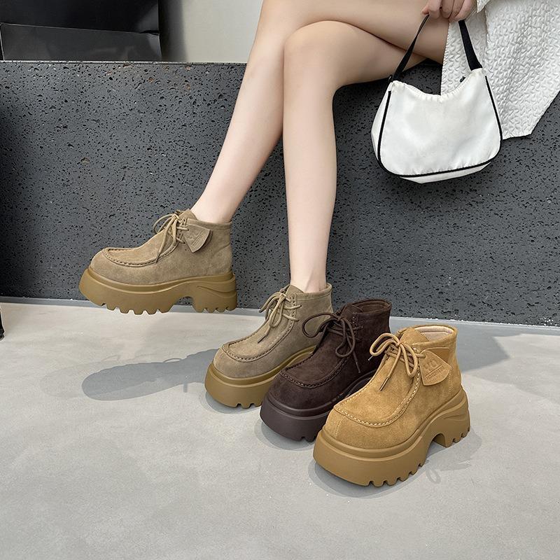 Muffin thick-soled heightening Martin boots women's autumn new leather women's boots retro suede casual short boots