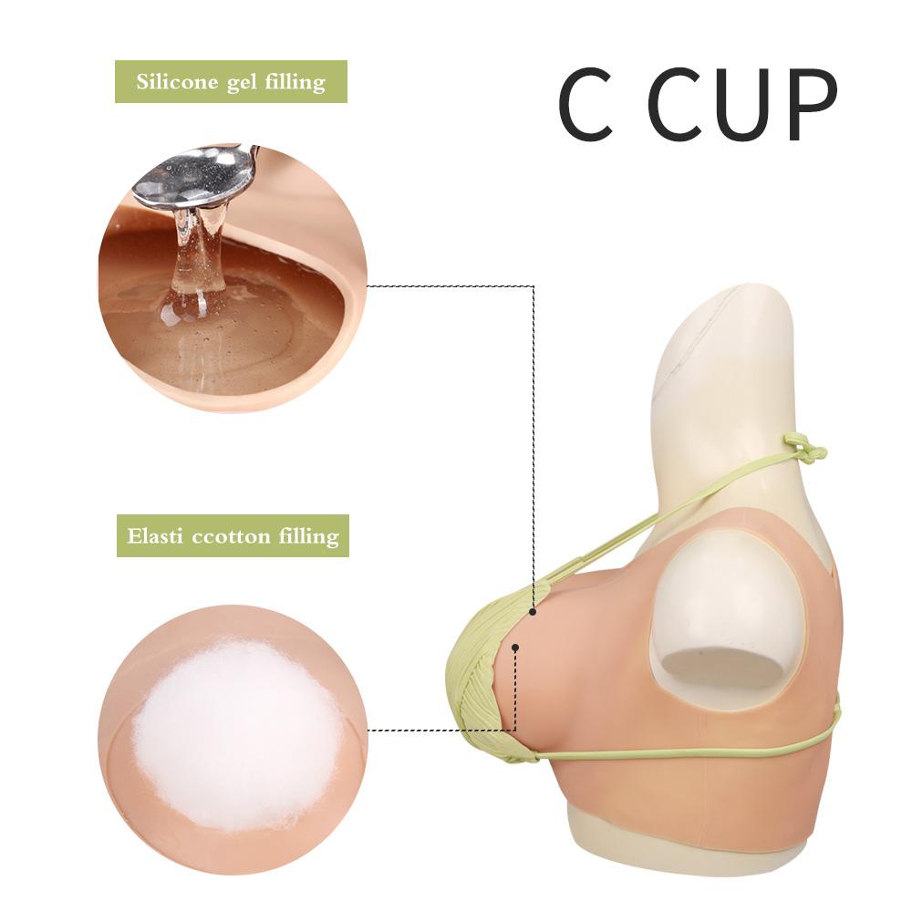 1 Piece Asian yellow Round neck Silicone Breastplate Fake boobs Fake breasts forms B-G Cup Breast Plates Transgender Cosplay Dra