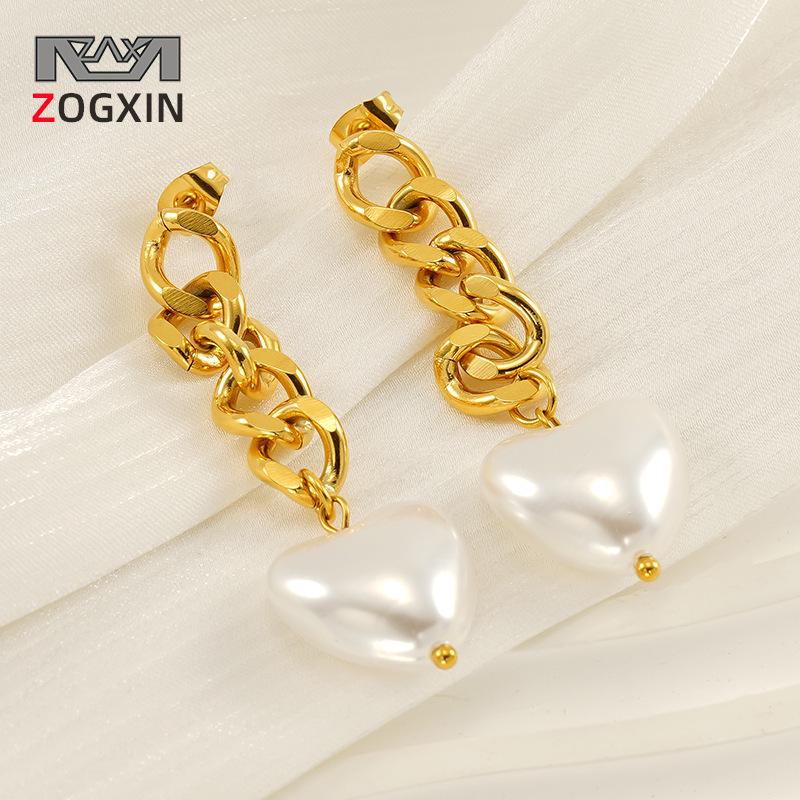 

18K Gold Stainless Steel Heart Pearl Stud Earrings - European and American Style