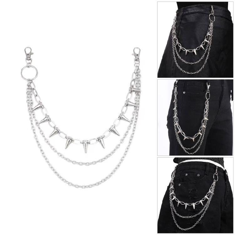 Rocker Metal Chain With Spikes For Pants Belts And Purse Charm Secure Fastening Detachable Waist Decoration Chain