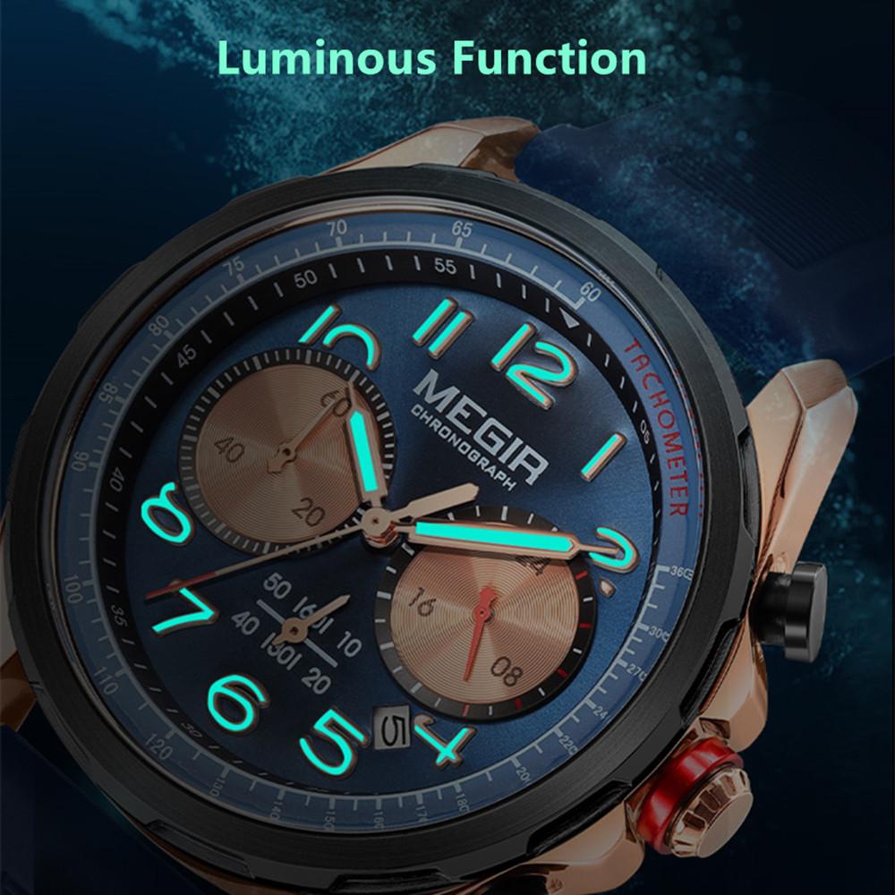 MEGIR Men Watches Luxury Quartz Wristwatch Waterproof Men's Sports Chronograph Silicone Strap Clock Relogio Masculino 2230