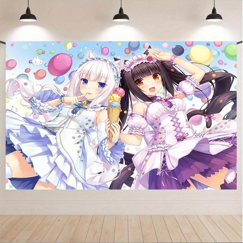 Soft Cute Cat Girl Anime Tapestry Sweet Maid Sweet Wall Hanging Bedroom, Dormitory, Living Room Decoration