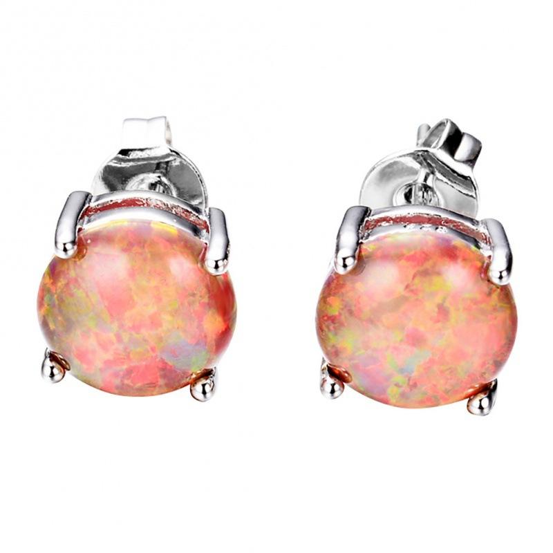 8MM Jewelry Opal Fashion Opal Four-Claw Earrings S Sterling Silver Stud Earrings Jewelry Cross